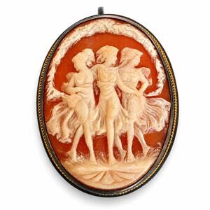 Vintage Silver Cameo Pin Brooch Pendant Carved Shell Three Dancing Women